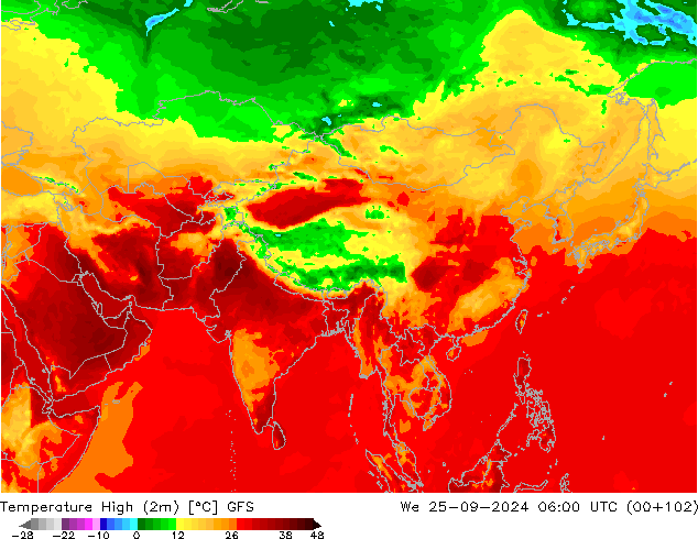 Temperature High (2m) GFS We 25.09.2024 06 UTC