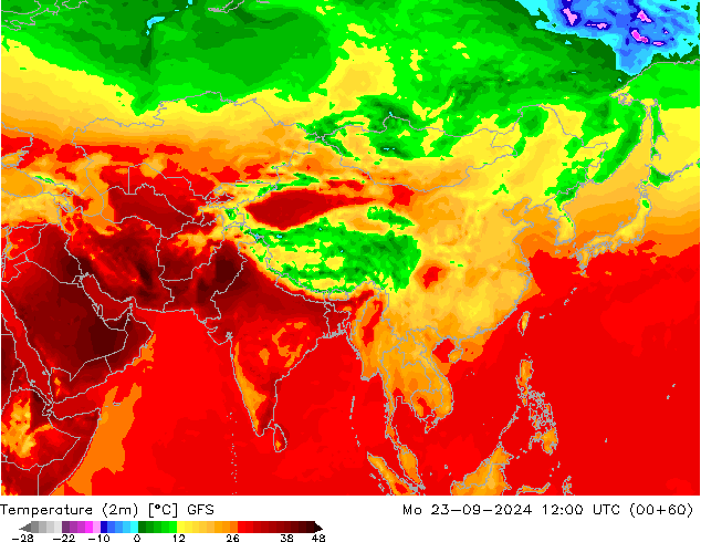 température (2m) GFS lun 23.09.2024 12 UTC