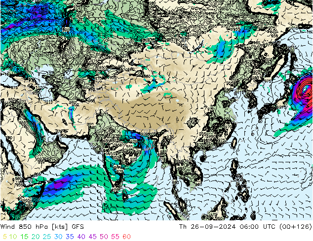 Wind 850 hPa GFS Th 26.09.2024 06 UTC