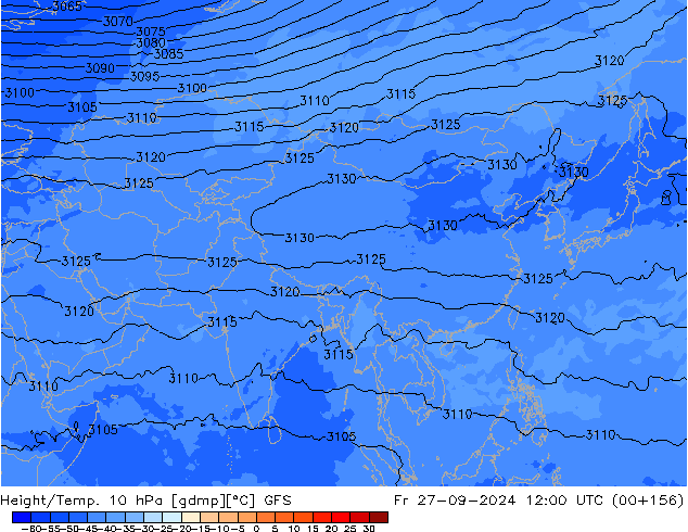 Height/Temp. 10 hPa GFS pt. 27.09.2024 12 UTC