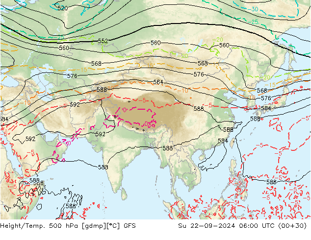 Height/Temp. 500 hPa GFS Dom 22.09.2024 06 UTC