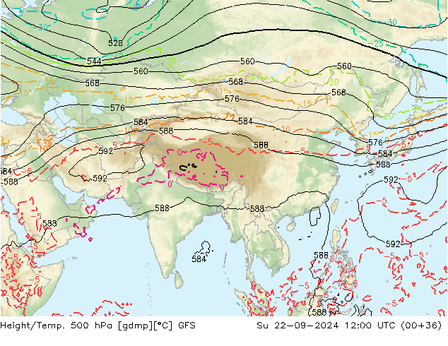 Height/Temp. 500 hPa GFS dom 22.09.2024 12 UTC