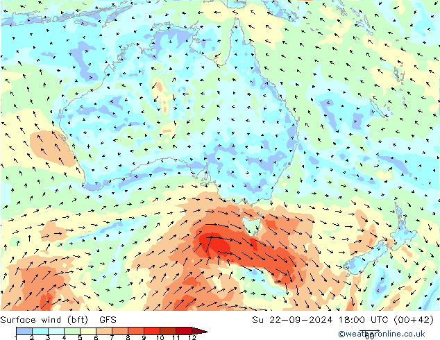 Surface wind (bft) GFS Su 22.09.2024 18 UTC