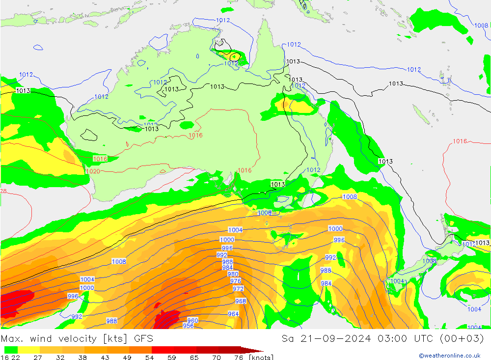 Max. wind velocity GFS сб 21.09.2024 03 UTC