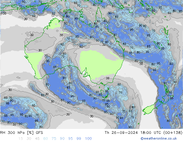 RH 300 hPa GFS Čt 26.09.2024 18 UTC