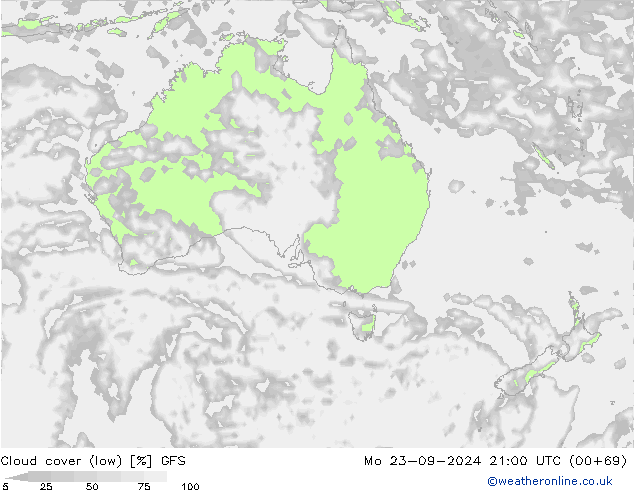 Bewolking (Laag) GFS ma 23.09.2024 21 UTC