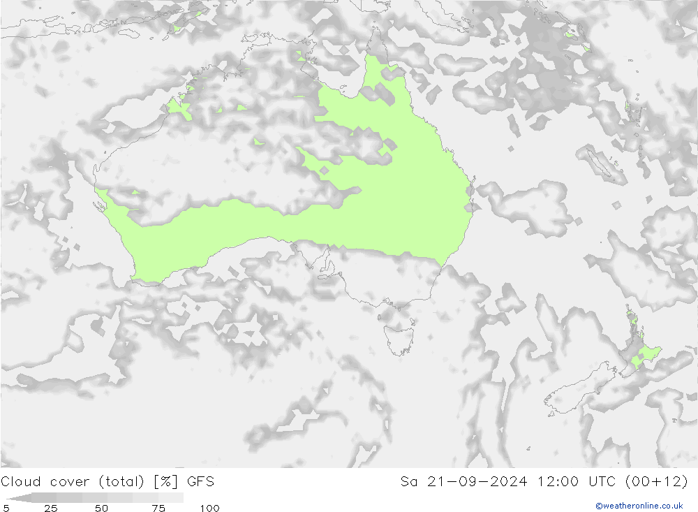 Cloud cover (total) GFS So 21.09.2024 12 UTC