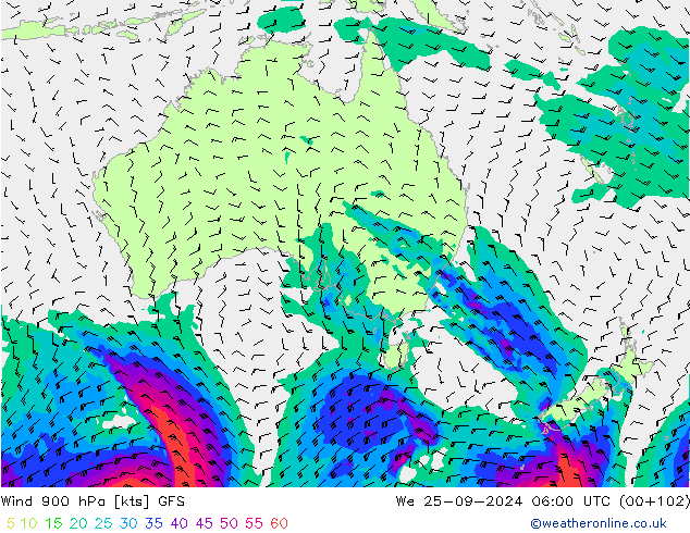 Vent 900 hPa GFS mer 25.09.2024 06 UTC