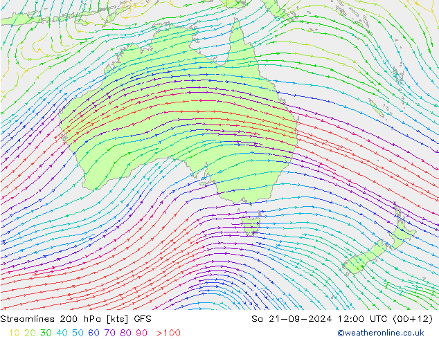 Streamlines 200 hPa GFS Sa 21.09.2024 12 UTC