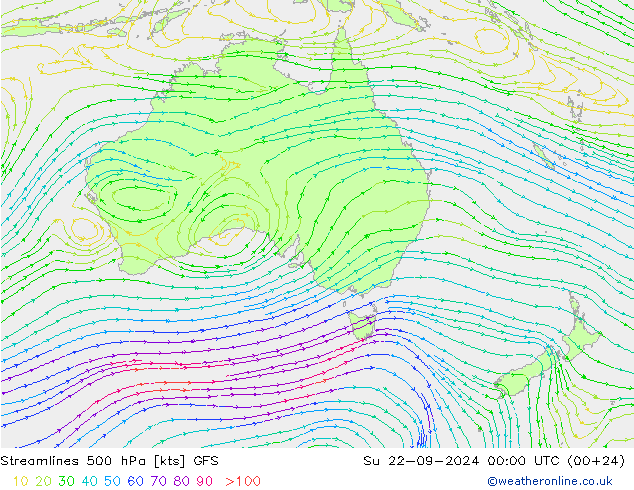 Stroomlijn 500 hPa GFS zo 22.09.2024 00 UTC