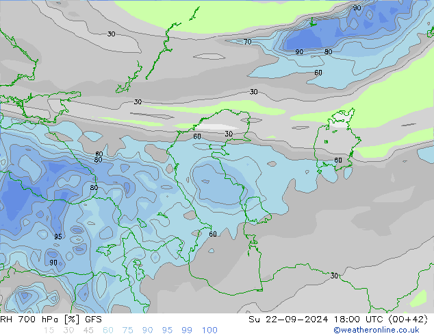 RH 700 hPa GFS Su 22.09.2024 18 UTC