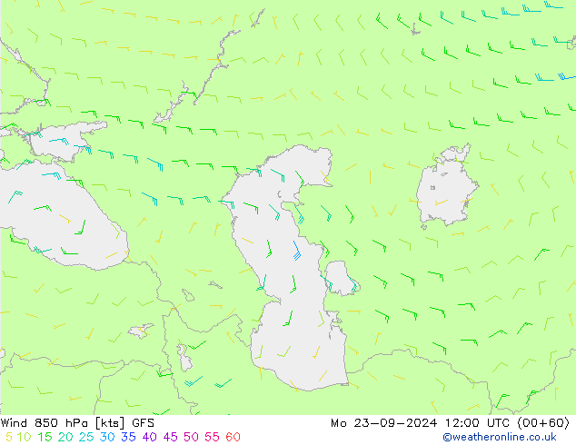 Rüzgar 850 hPa GFS Pzt 23.09.2024 12 UTC