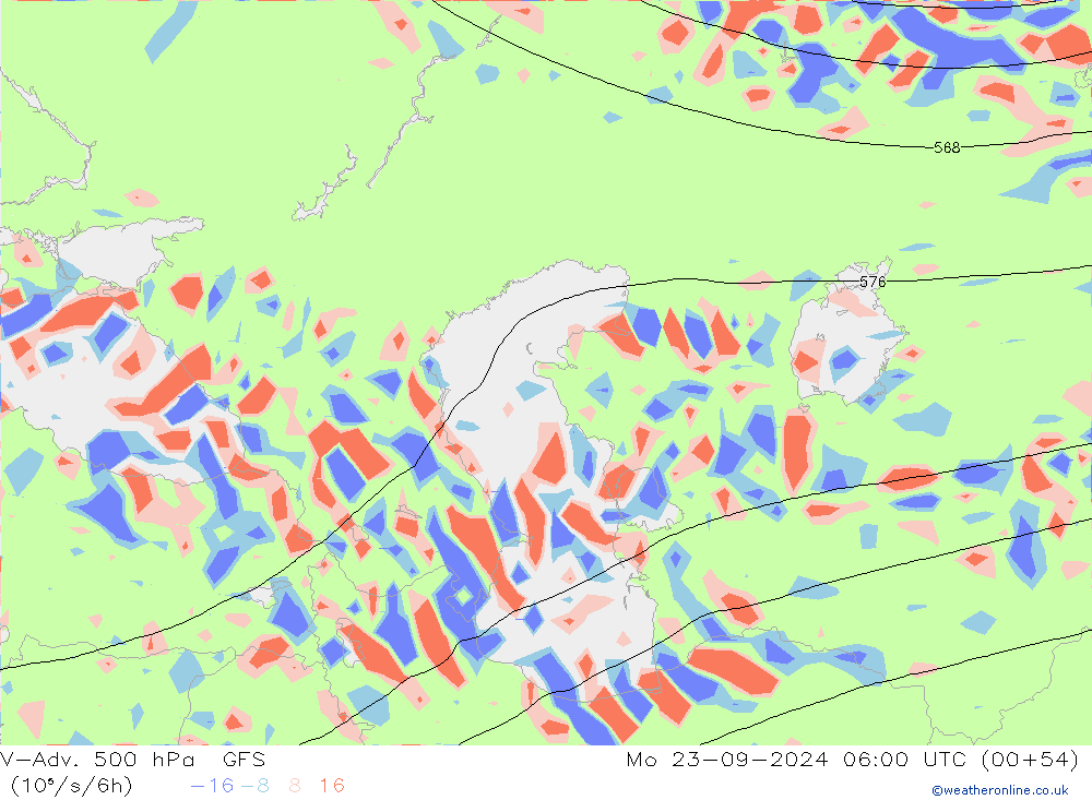 V-Adv. 500 hPa GFS Mo 23.09.2024 06 UTC