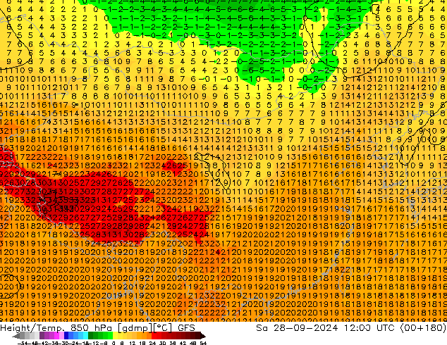 Z500/Rain (+SLP)/Z850 GFS 星期六 28.09.2024 12 UTC