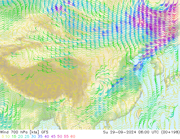 风 700 hPa GFS 星期日 29.09.2024 06 UTC