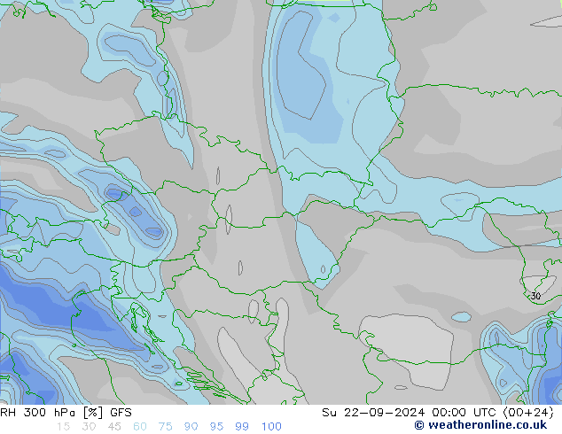 RH 300 hPa GFS Dom 22.09.2024 00 UTC