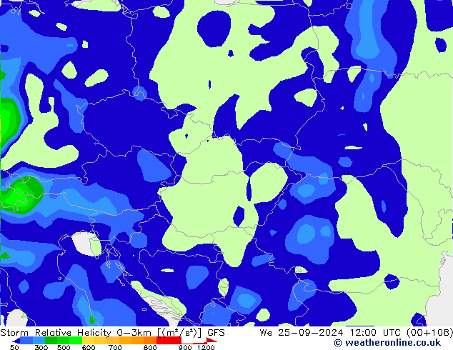 Storm Relative Helicity GFS śro. 25.09.2024 12 UTC