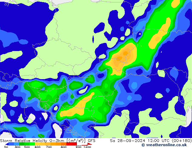 Storm Relative Helicity GFS Sa 28.09.2024 12 UTC