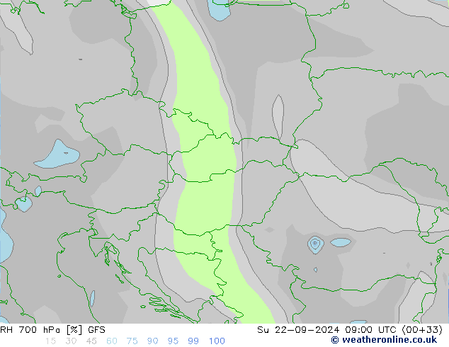 RH 700 hPa GFS nie. 22.09.2024 09 UTC