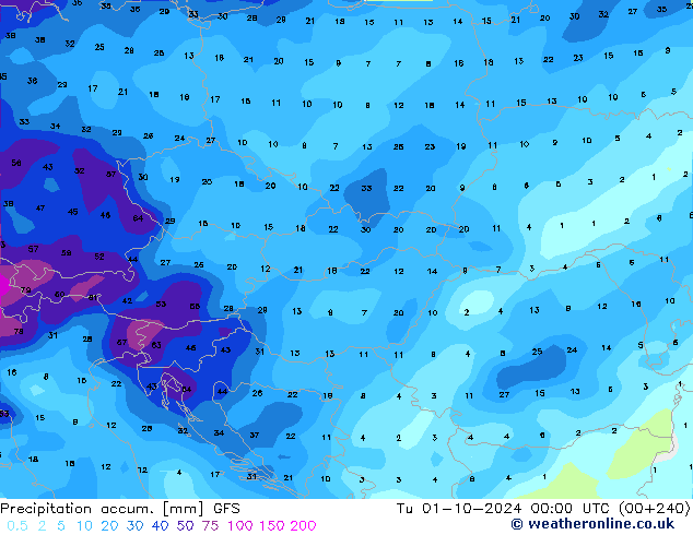 Precipitation accum. GFS mar 01.10.2024 00 UTC