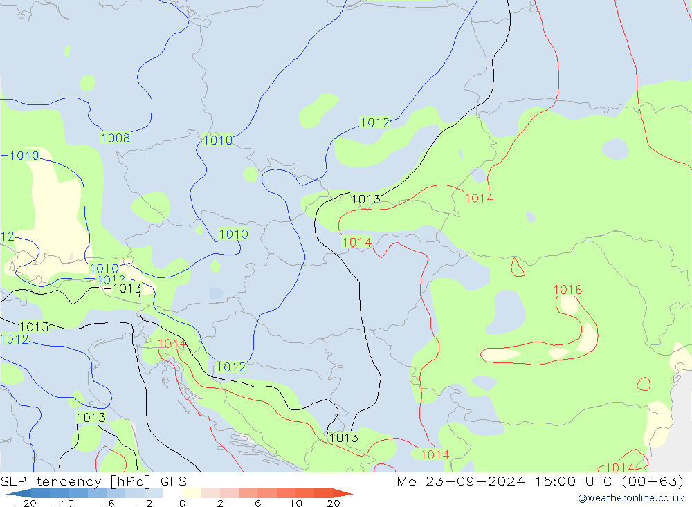 Tendance de pression  GFS lun 23.09.2024 15 UTC