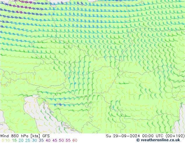 Wind 850 hPa GFS Su 29.09.2024 00 UTC