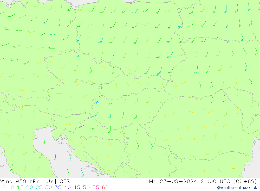 Wind 950 hPa GFS Mo 23.09.2024 21 UTC