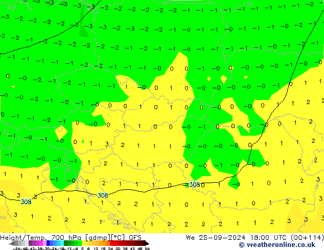 Height/Temp. 700 hPa GFS Mi 25.09.2024 18 UTC