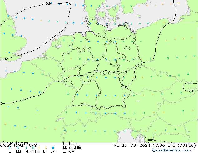 Wolkenlagen GFS ma 23.09.2024 18 UTC