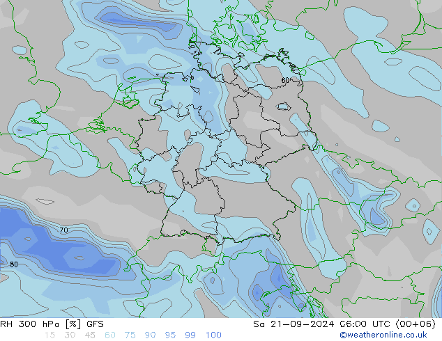 RH 300 hPa GFS Sa 21.09.2024 06 UTC