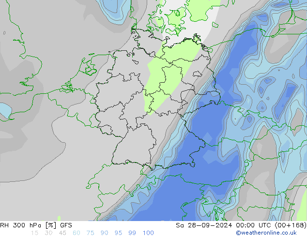 RH 300 hPa GFS Sáb 28.09.2024 00 UTC