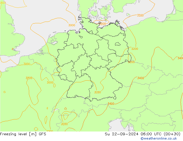 Nulgradenniveau GFS zo 22.09.2024 06 UTC