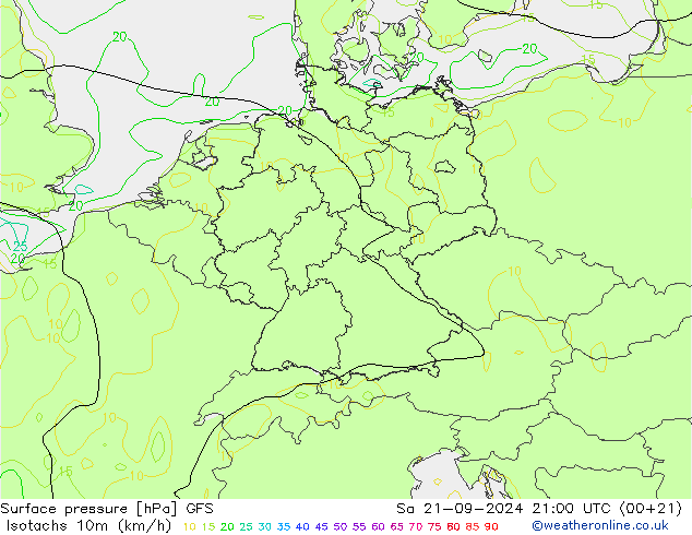 Isotachs (kph) GFS September 2024