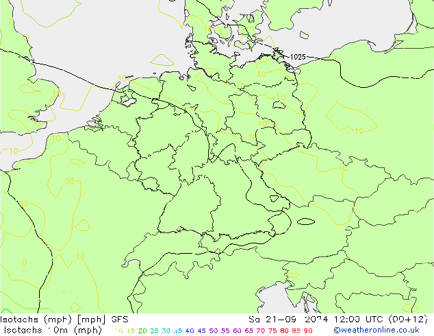 Isotachs (mph) GFS sab 21.09.2024 12 UTC