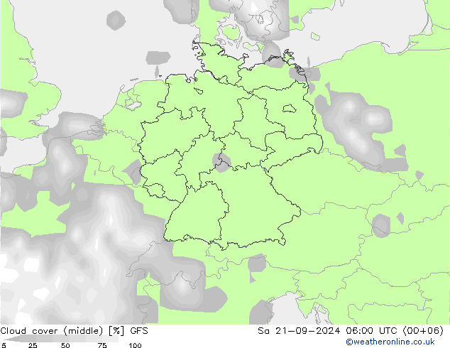 Bewolking (Hoog,Middelb.,Laag) GFS za 21.09.2024 06 UTC