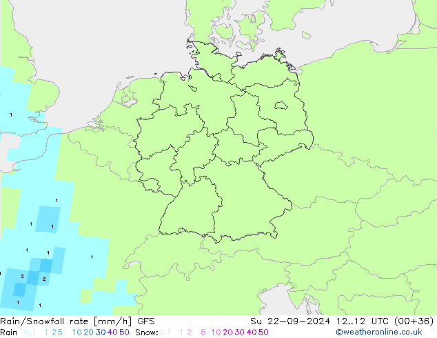 Rain/Snowfall rate GFS nie. 22.09.2024 12 UTC