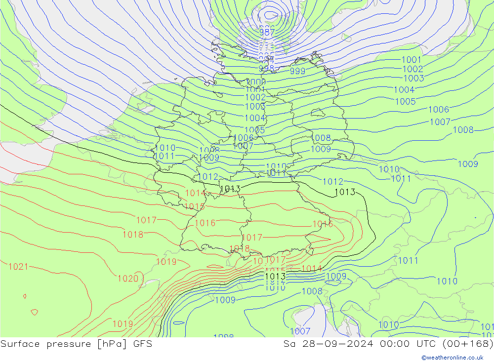 地面气压 GFS 星期六 28.09.2024 00 UTC