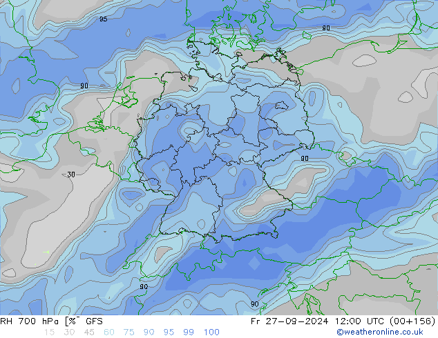 RH 700 hPa GFS Fr 27.09.2024 12 UTC