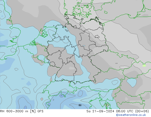 RH 600-3000 m GFS 星期六 21.09.2024 06 UTC