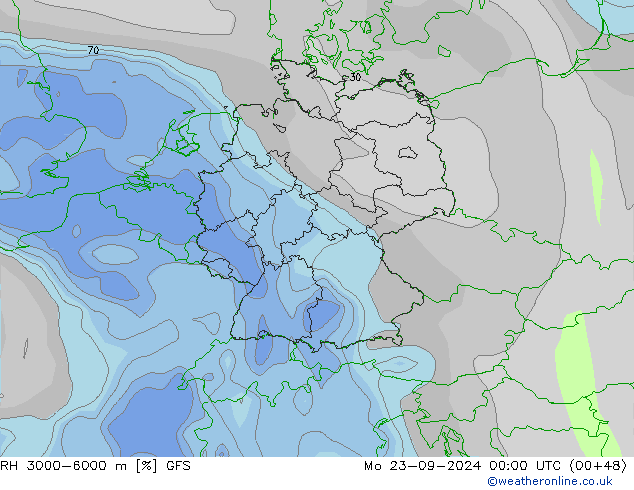 Humidité rel. 3000-6000 m GFS lun 23.09.2024 00 UTC