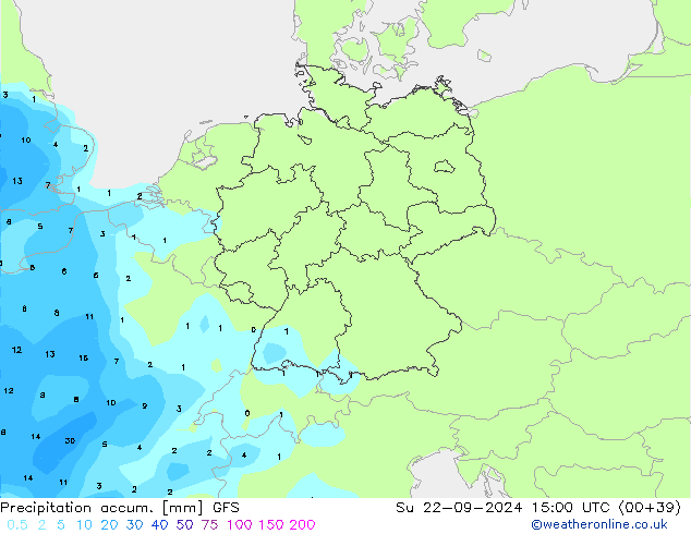 Precipitation accum. GFS Dom 22.09.2024 15 UTC