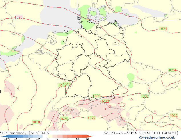 SLP tendency GFS Sa 21.09.2024 21 UTC