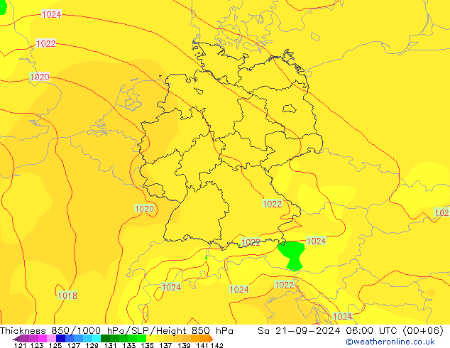 Thck 850-1000 гПа GFS сб 21.09.2024 06 UTC