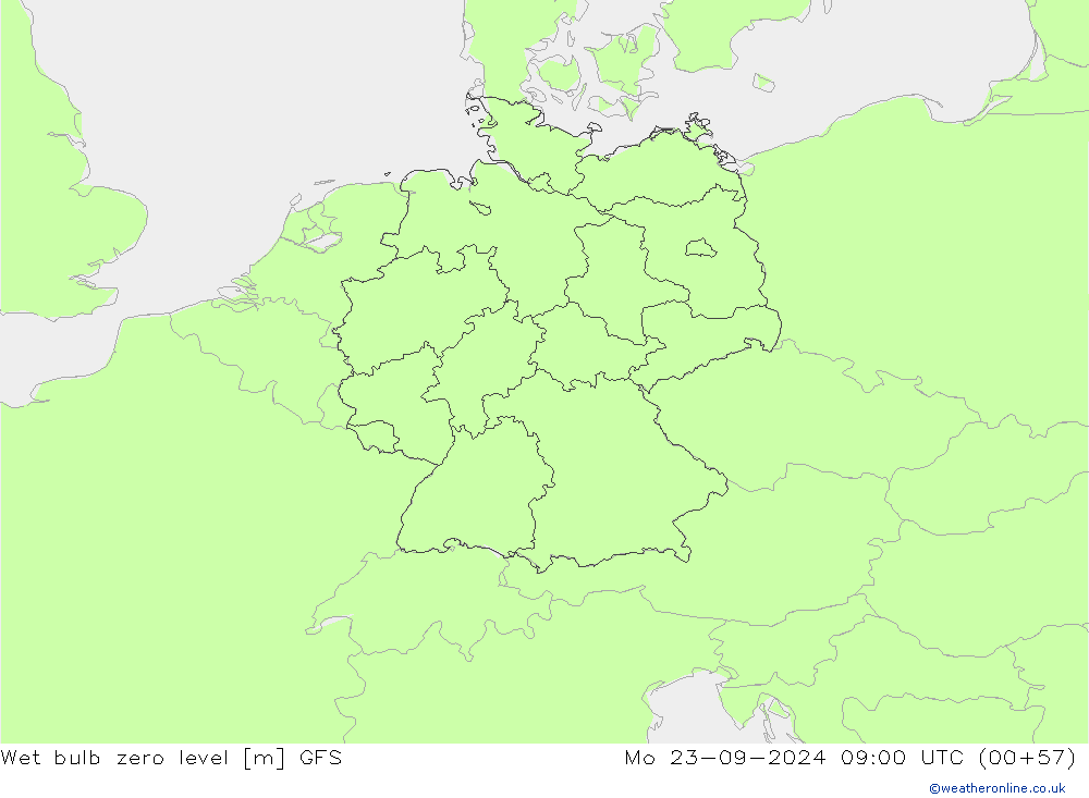 Wet bulb zero level GFS Mo 23.09.2024 09 UTC