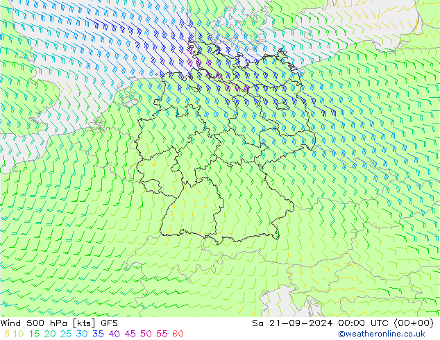 Wind 500 hPa GFS Sa 21.09.2024 00 UTC