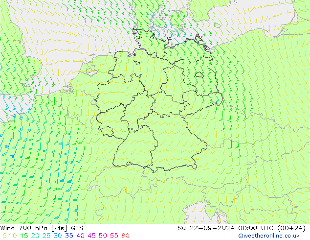 Vento 700 hPa GFS dom 22.09.2024 00 UTC