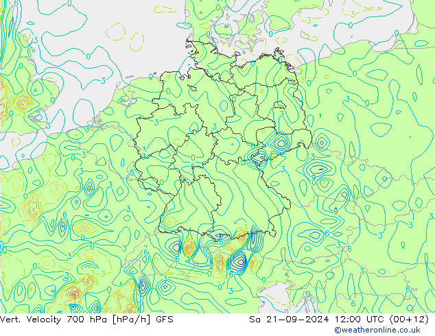 Vert. Velocity 700 hPa GFS 星期六 21.09.2024 12 UTC