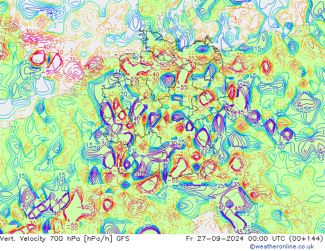 Vert. Velocity 700 hPa GFS Sex 27.09.2024 00 UTC