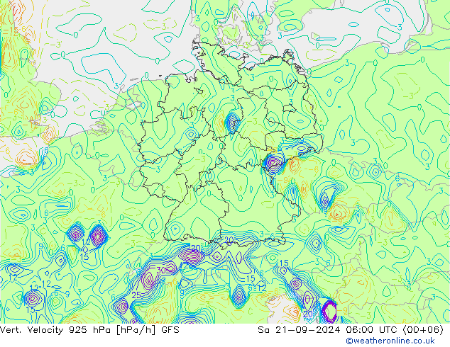 Vert. Velocity 925 hPa GFS 星期六 21.09.2024 06 UTC