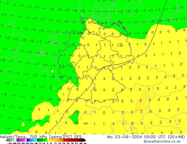 Height/Temp. 700 hPa GFS Mo 23.09.2024 00 UTC